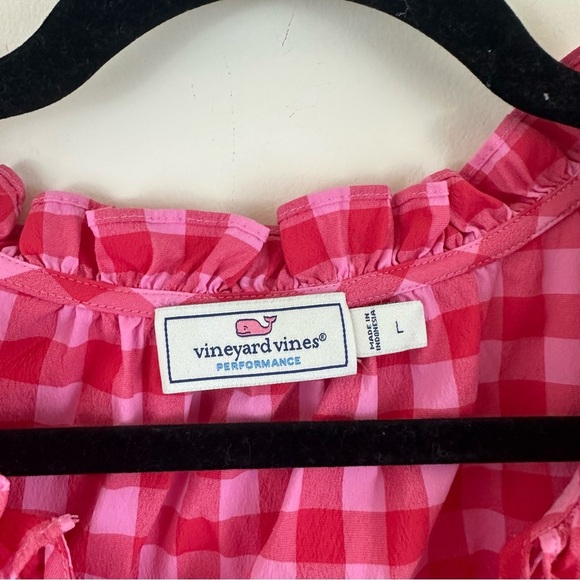 Vineyard Vines Pink Gingham Plaid Ruffle Sleeveless Blouse Top Size Large - Picture 4 of 5